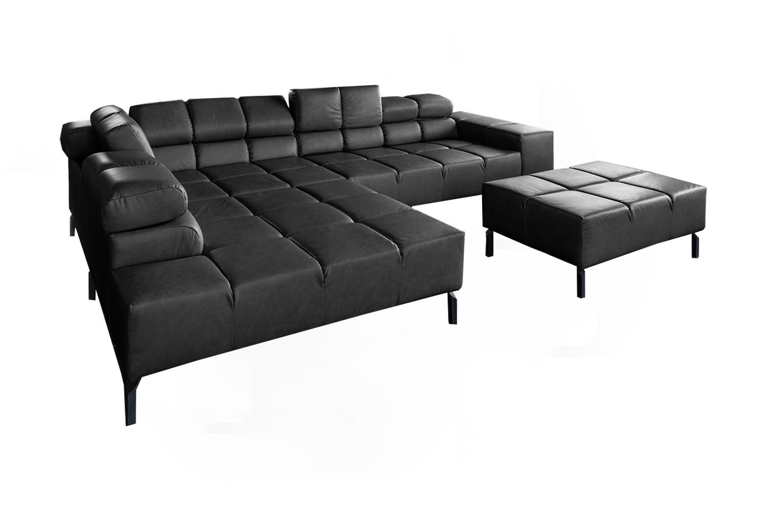 ECKSOFA NELSON Schwarz Leder - Schwarz, Leder/Metall (321/216cm) - KAWOLA