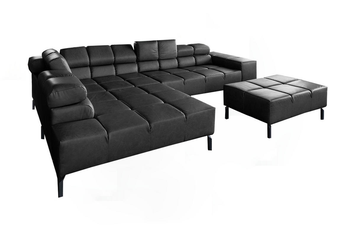 ECKSOFA NELSON Schwarz Leder - Schwarz, Leder/Metall (321/216cm) - KAWOLA