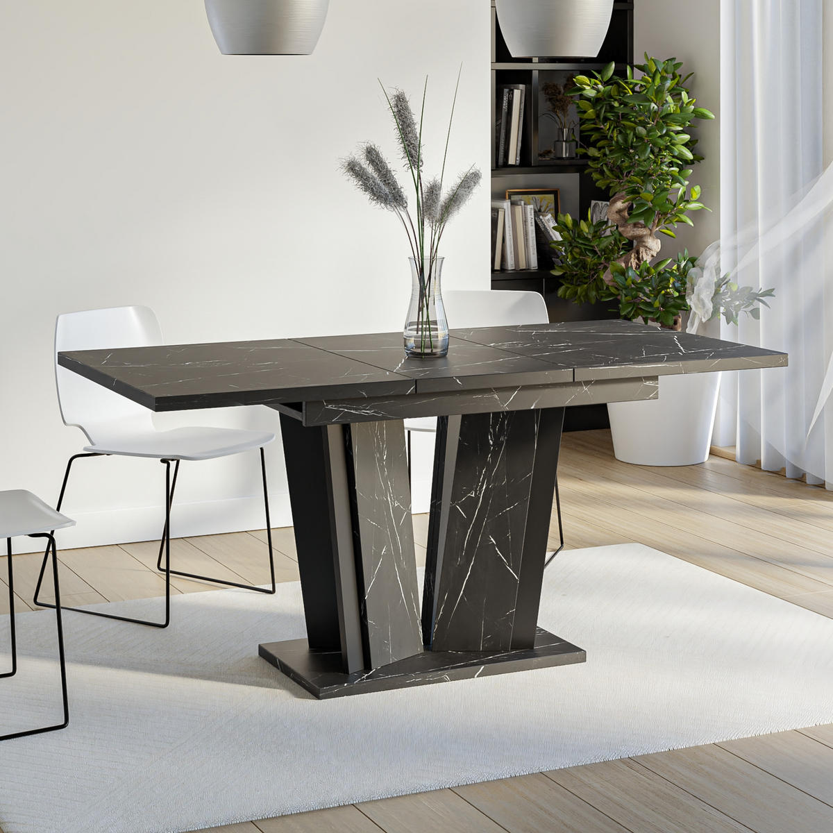 ESSTISCH Ausziehbar 120-160 cm Schwarz Marmor-Optik - Schwarz, Holzwerkstoff (160/80/75cm) - Home Collective