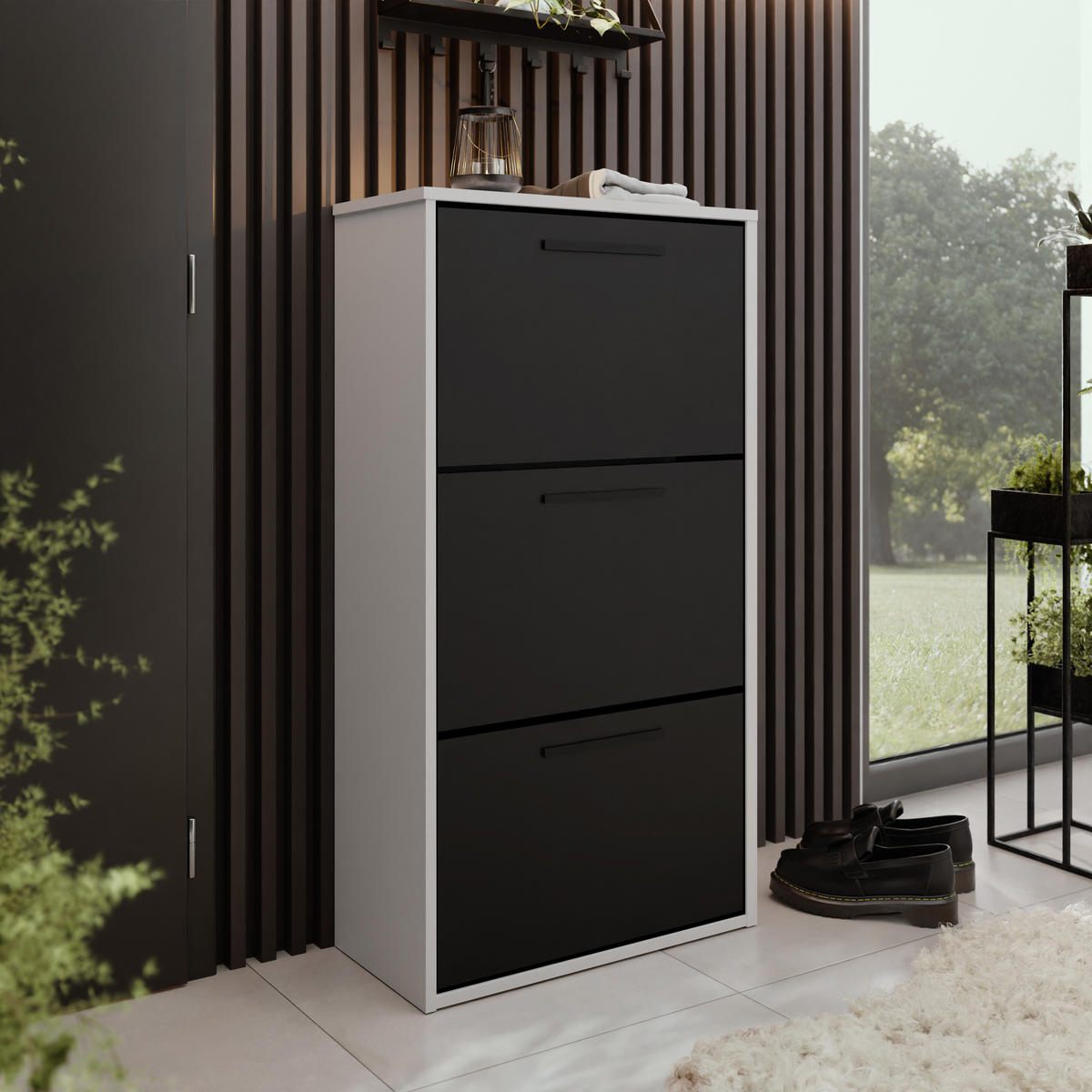 SCHUHSCHRANK Asper Weiß & Schwarz - Schwarz/Weiß, Holzwerkstoff (59/114.6/24cm) - Kier Furniture