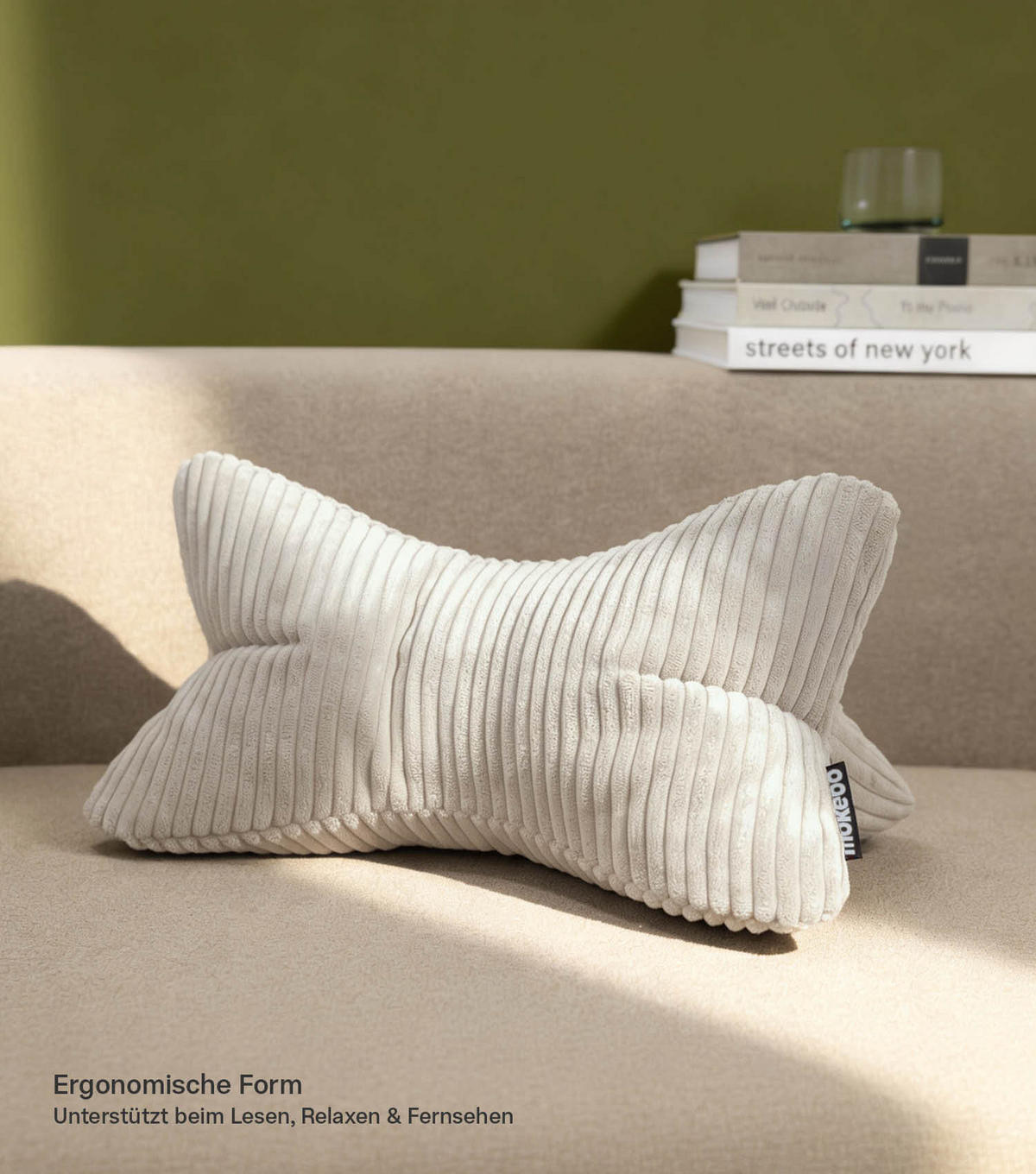 NACKENKISSEN Der Leseknochen - Beige, Textil (42/22cm) - Mokebo