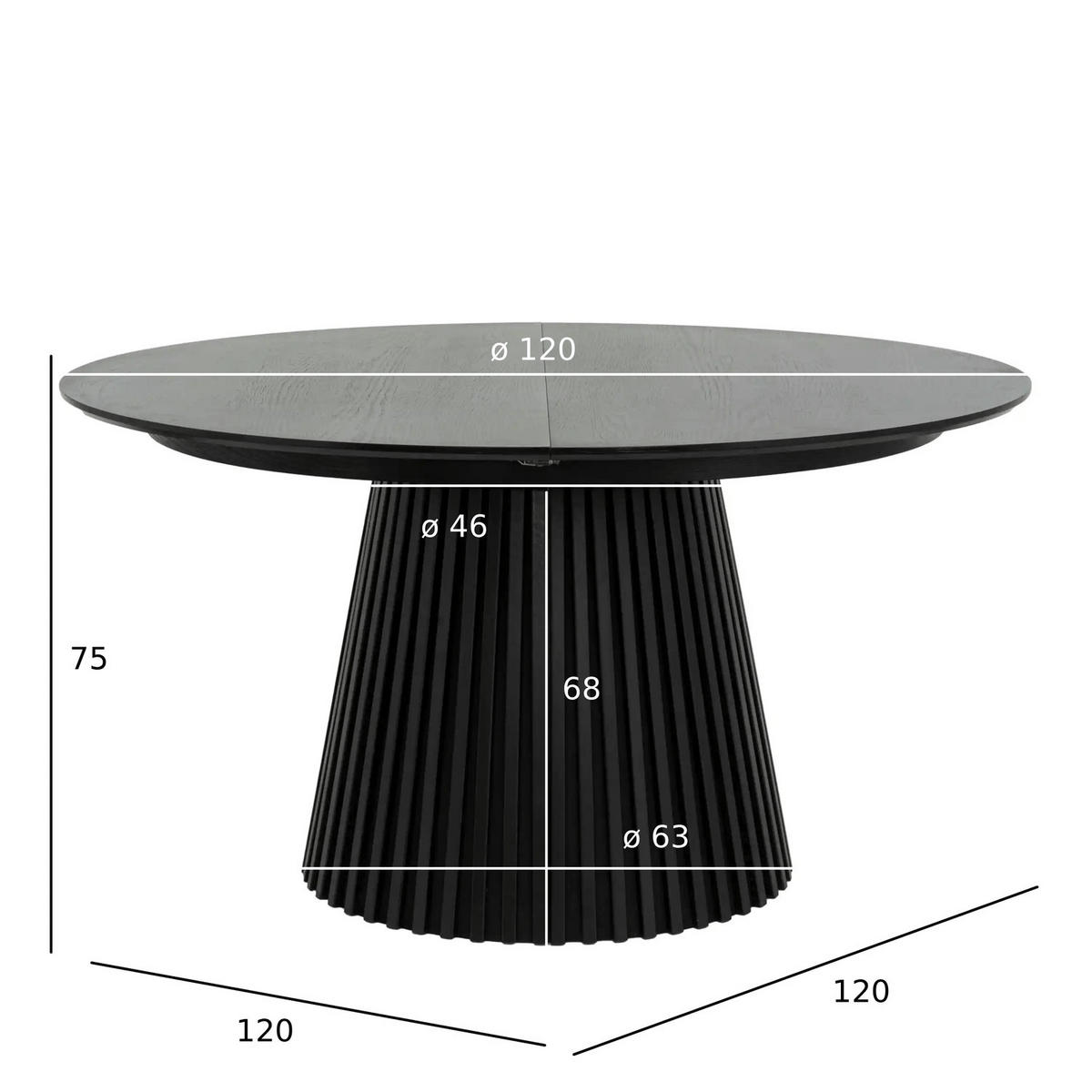 ESSTISCH 120/120/75 Schwarz rund - Schwarz, Holzwerkstoff (120/120/75cm) - Furnhouse