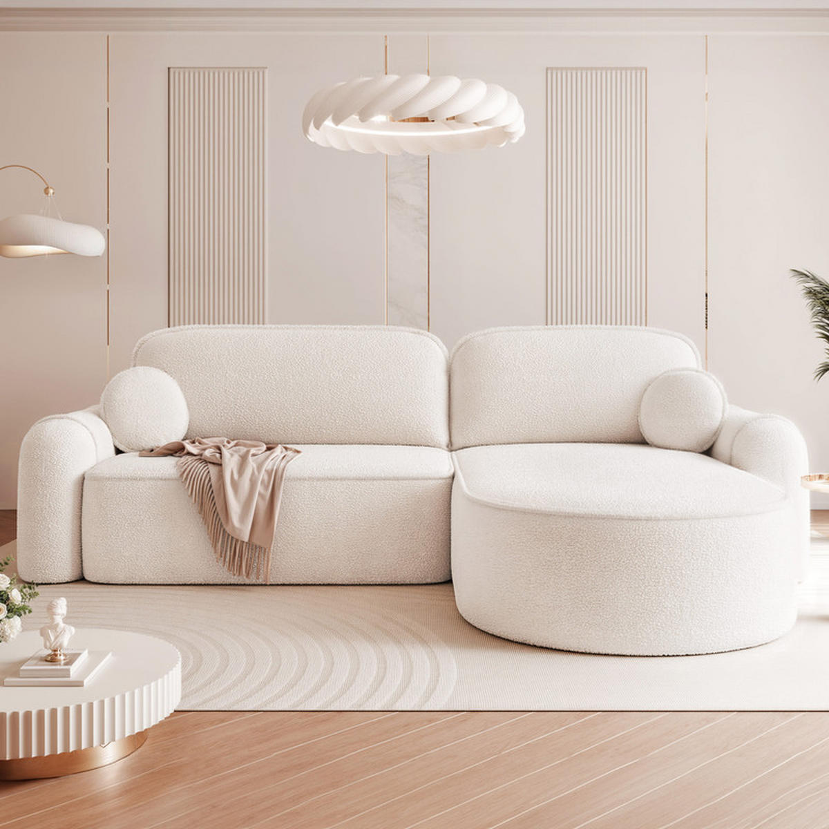 ECKSOFA SIGMA mit Schlaffunktion und Bettkasten, Stoff Weiß - Weiß, Textil (280/178cm) - Idohome