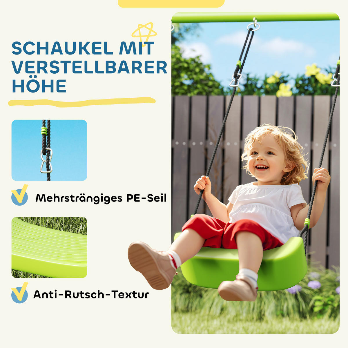 3 in 1 Schaukelgestell Schaukelgerüst mit Spielzelt, Schaukel und Turnringe - Grün, Metall (180/283cm) - AIYAPLAY