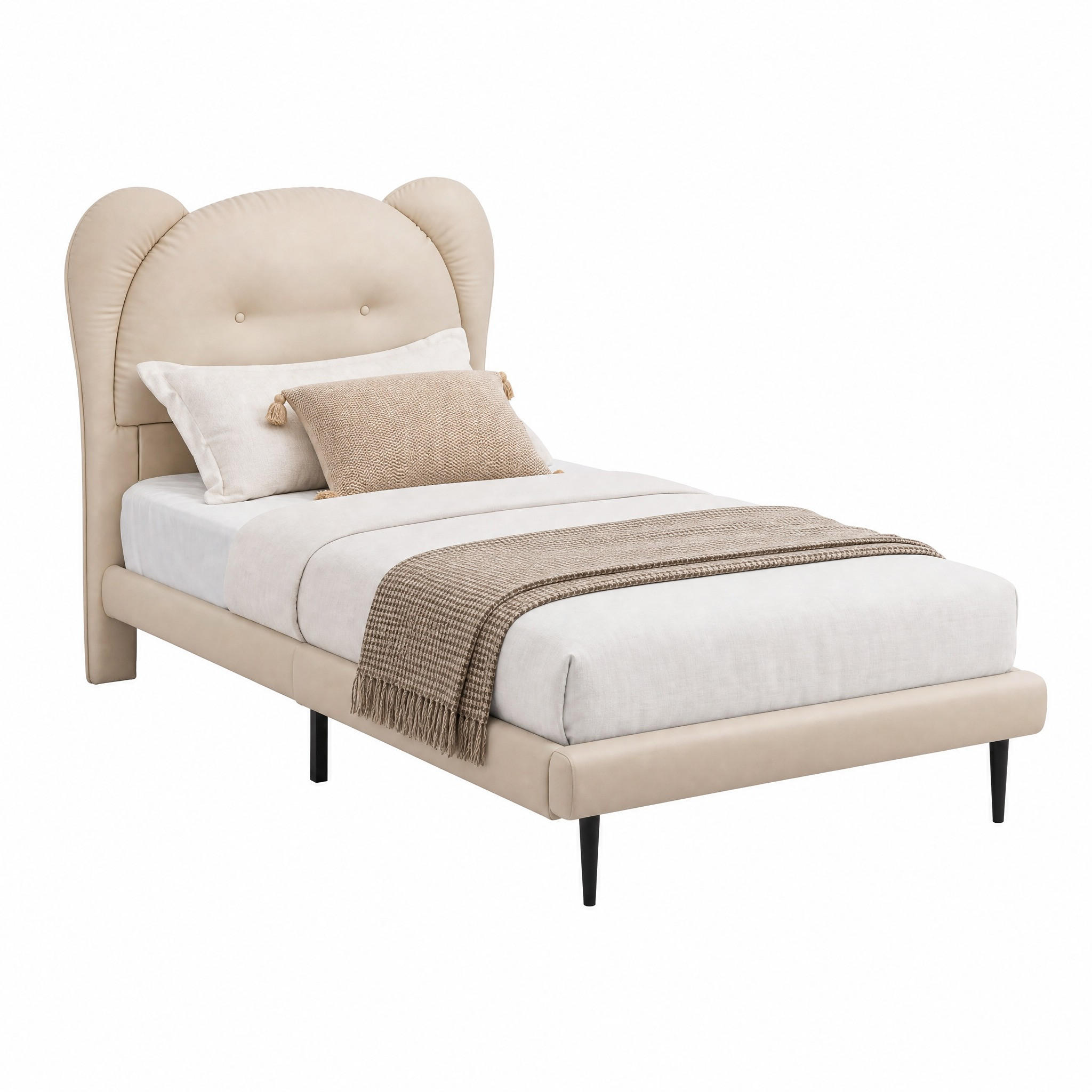 KINDERBETT mit tierförmigem Kopfteil 90x200 cm PU Beige - Beige, Holz (90/200cm) - Meubliv