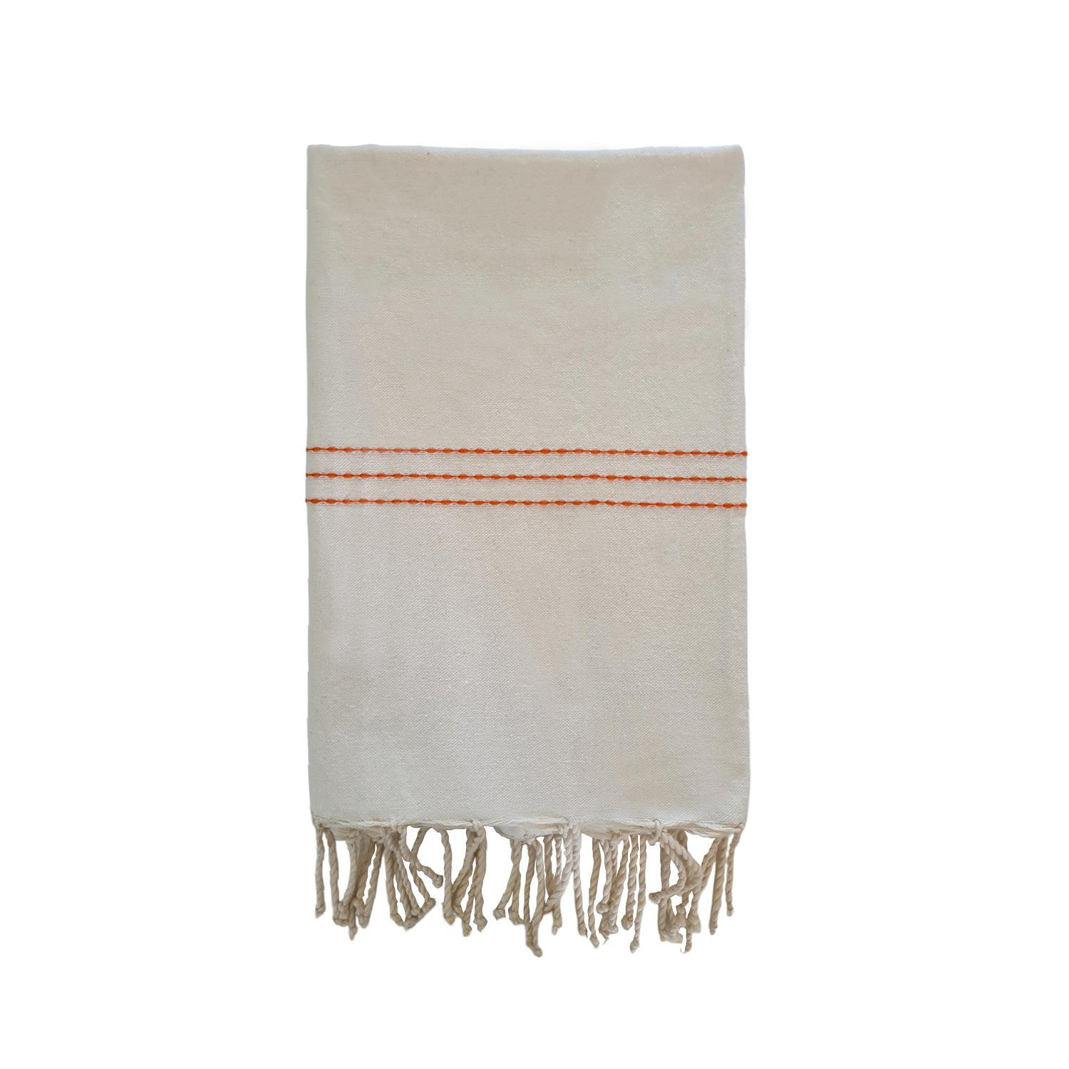 HAMMAMTUCH Traditionelle Calliope 200x200 190g/m² Ecru / Orange - Orange, Textil (200/200cm) - LE COMPTOIR DE LA PLAGE