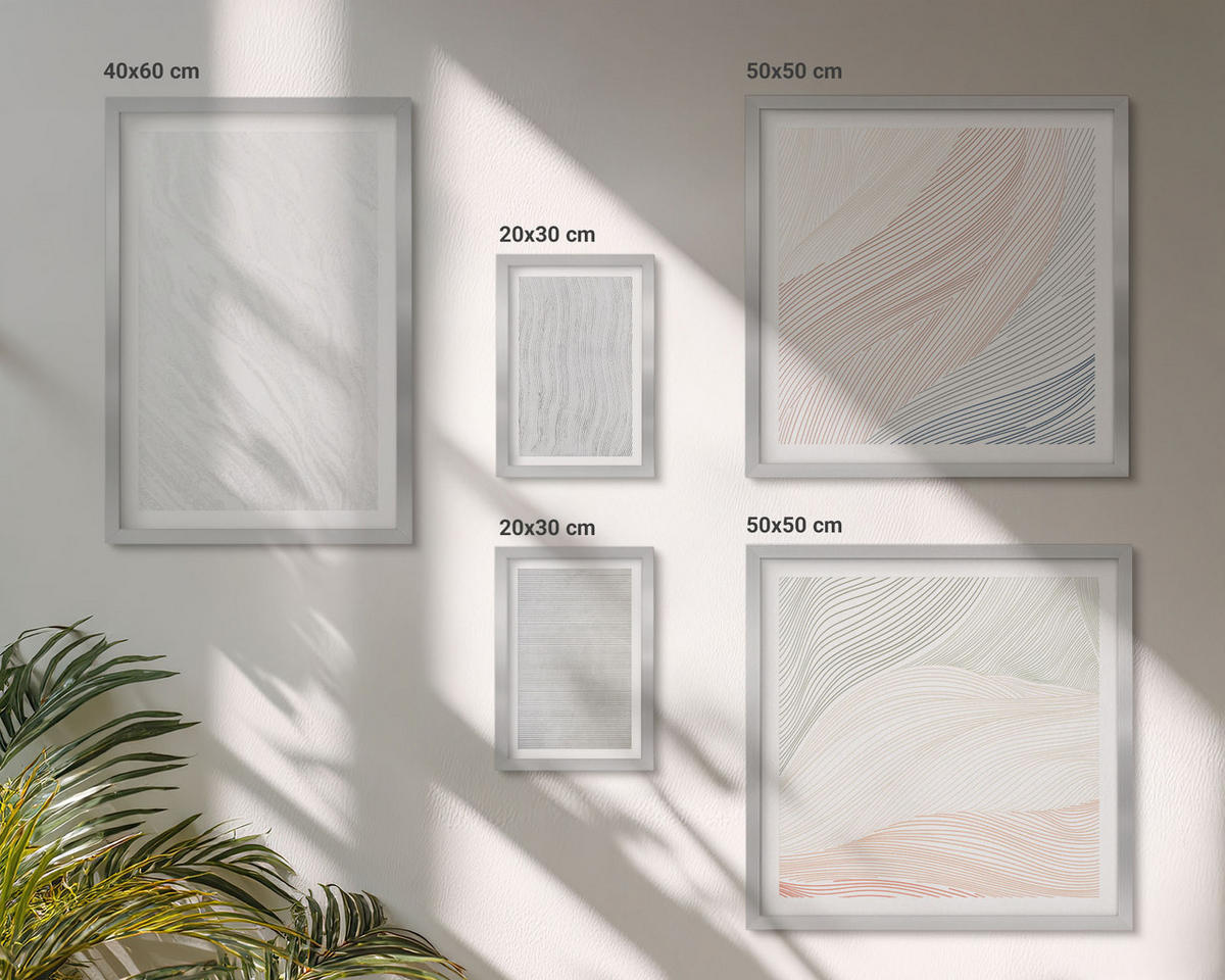 BILDER SET 5er Set - 50x50 cm & 20x30 cm & 40x60 cm Silberner Rahmen - Leuchtende Strukturen, Sandmuster - Silberfarben, Kunststoff (40/60cm) - TULUP