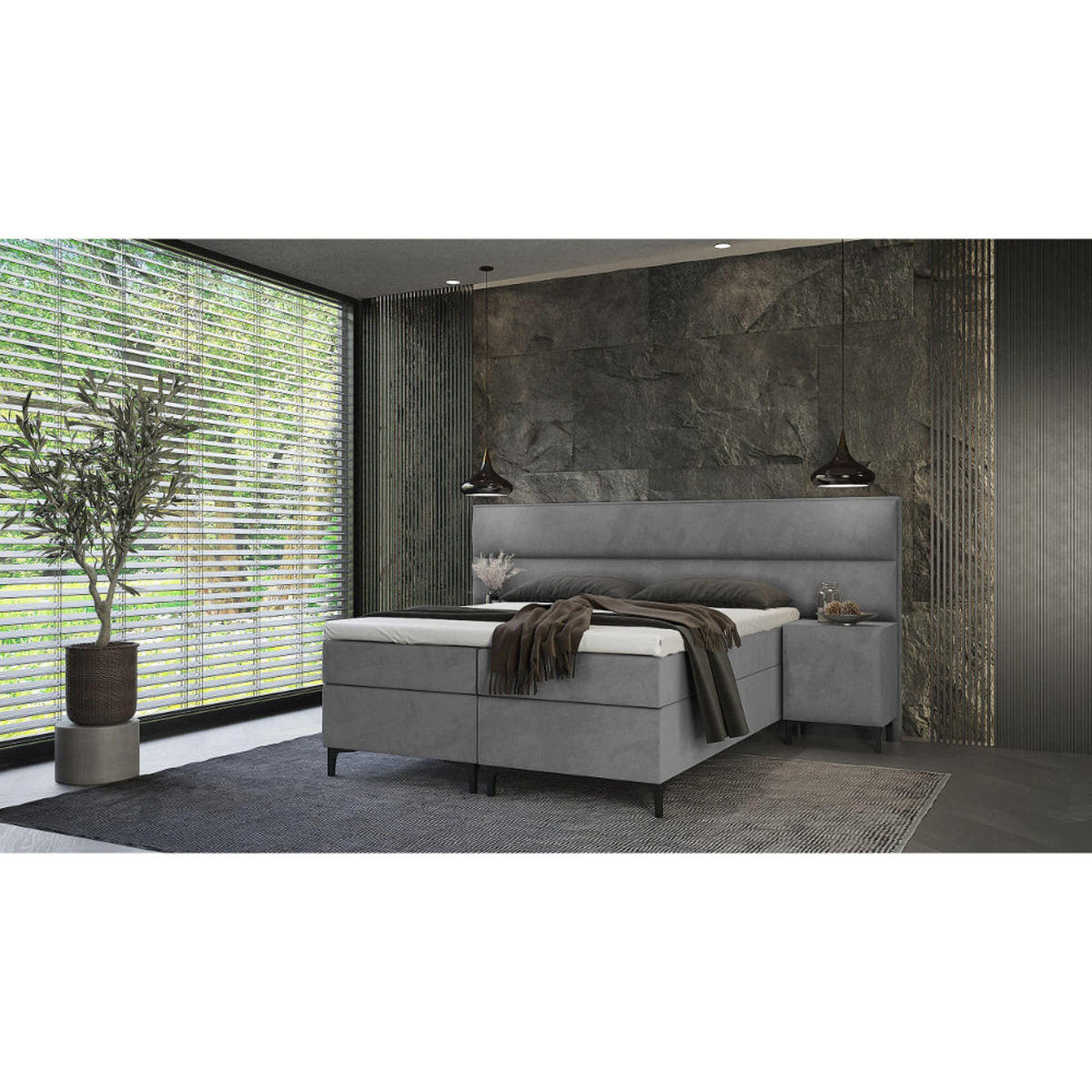 BOXBETT Tito Bonellfederkern inkl. 2x Nachttisch und Topper T-30 - BOXBETT mit Bettkasten - Dunkelgrau, Holz/Holzwerkstoff (140/200cm) - Best For Home
