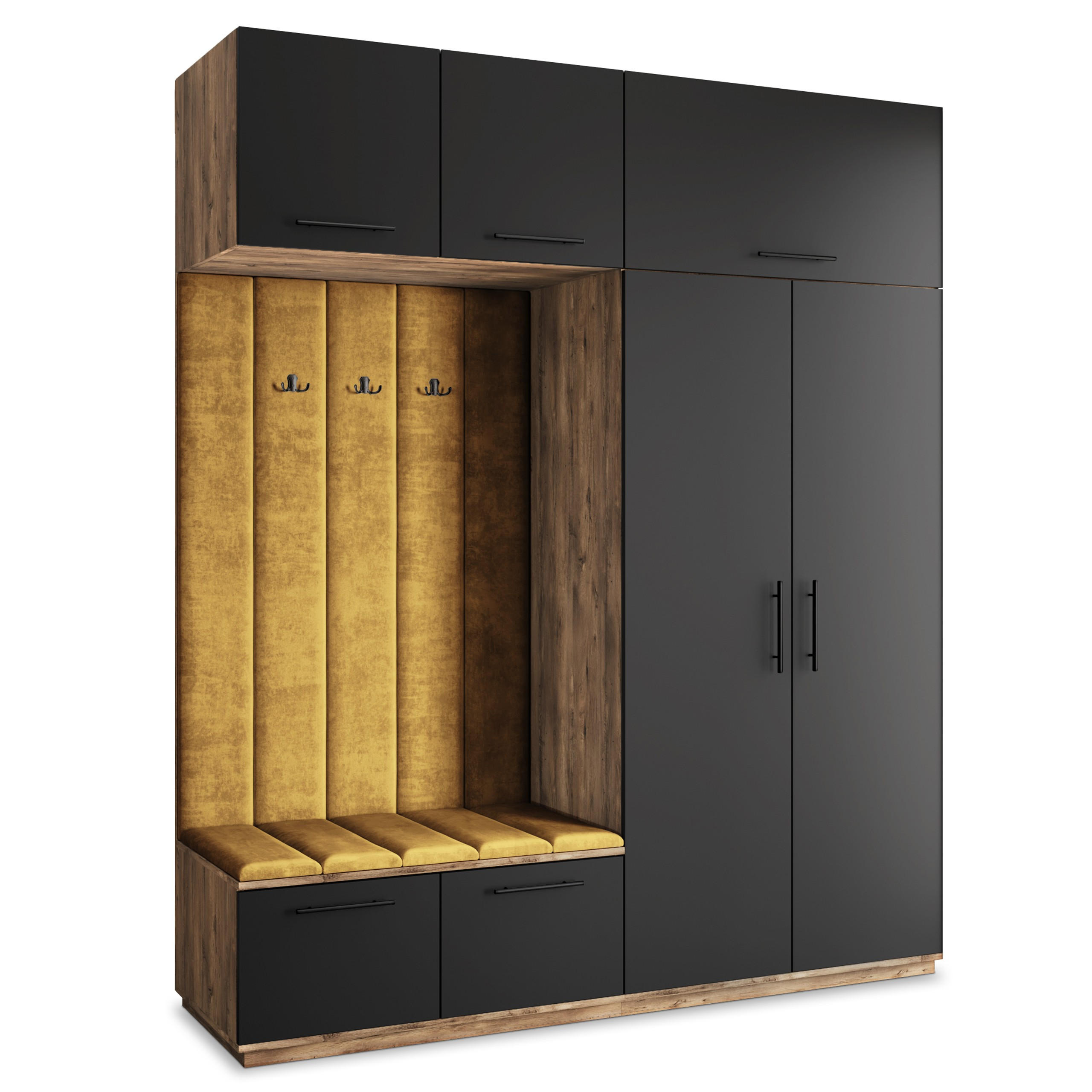 Masseno Garderobenschrank Eiche, Schwarz, Gelb 200x240x60 cm