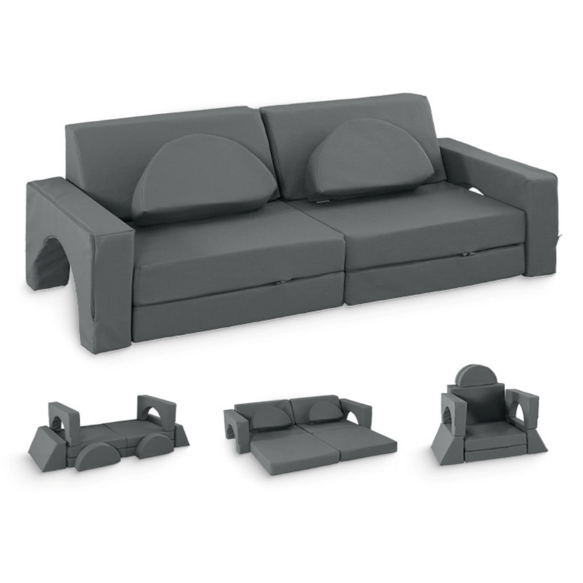 SPIELCOUCH - Sofa für Kinder - Grau, Leder (168/55/73cm) - KomfortKissen