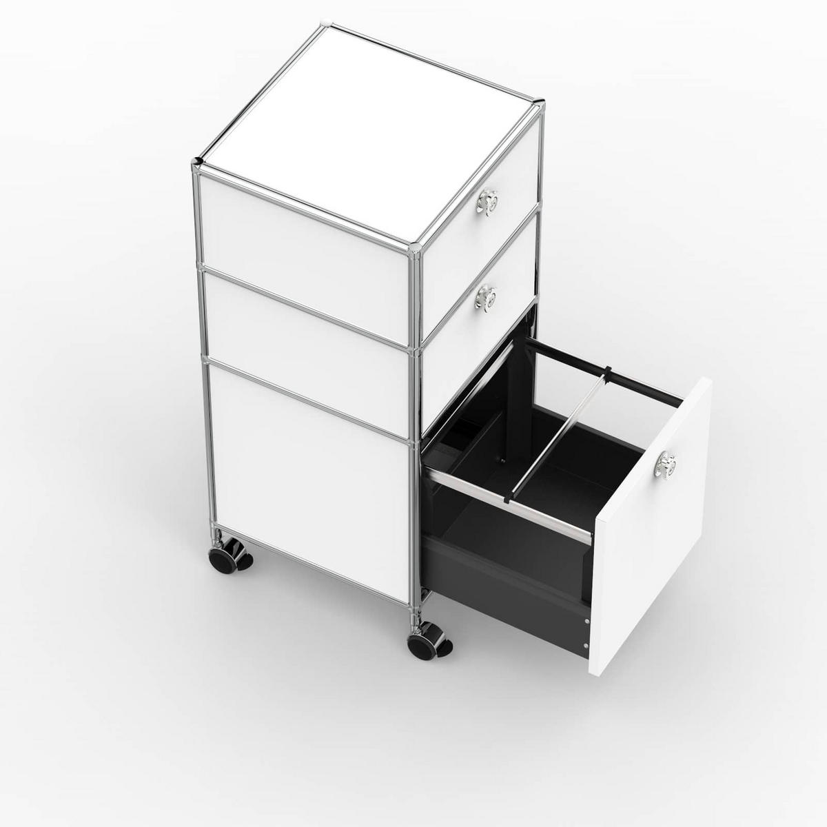 BÜRO-ROLLCONTAINER, Metall, 40 cm, 2 Schubladen + 1 Hängeregistratur, Weiß - Chromfarben/Silberfarben, Metall (40/87.9/39.7cm) - Versee