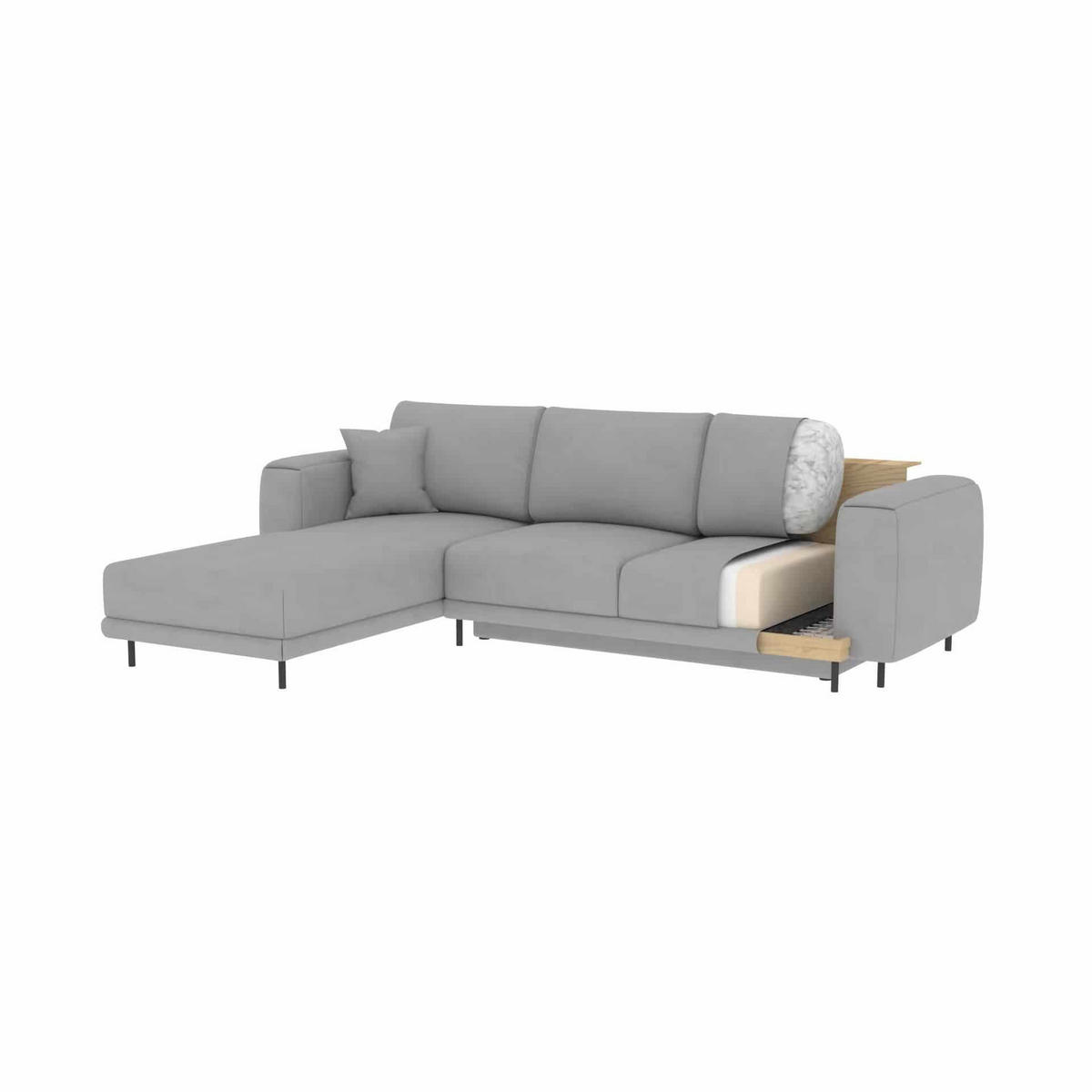 ECKSOFA mit Schlaffunktion und Bettkasten, Loco-Stoff - Gelb/Schwarz, Textil/Metall (289/190cm) - Eltap