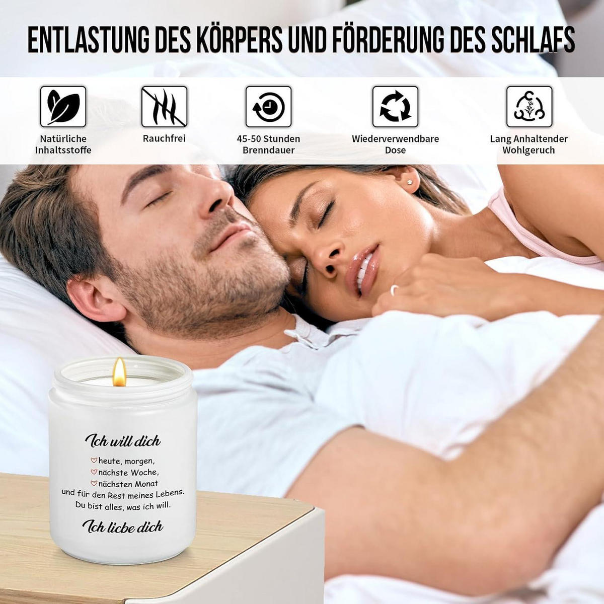 DUFTKERZE Lavendel Ich liebe dich 50h Brenndauer - Weiß, Paraffin (9cm)
