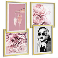 BILDER SET 4er Set - 50x50 cm & 40x60 cm Goldrahmen - Blumen, Pfingstrosen, Rosen, Eleganz - Goldfarben, Kunststoff (50/50cm) - TULUP