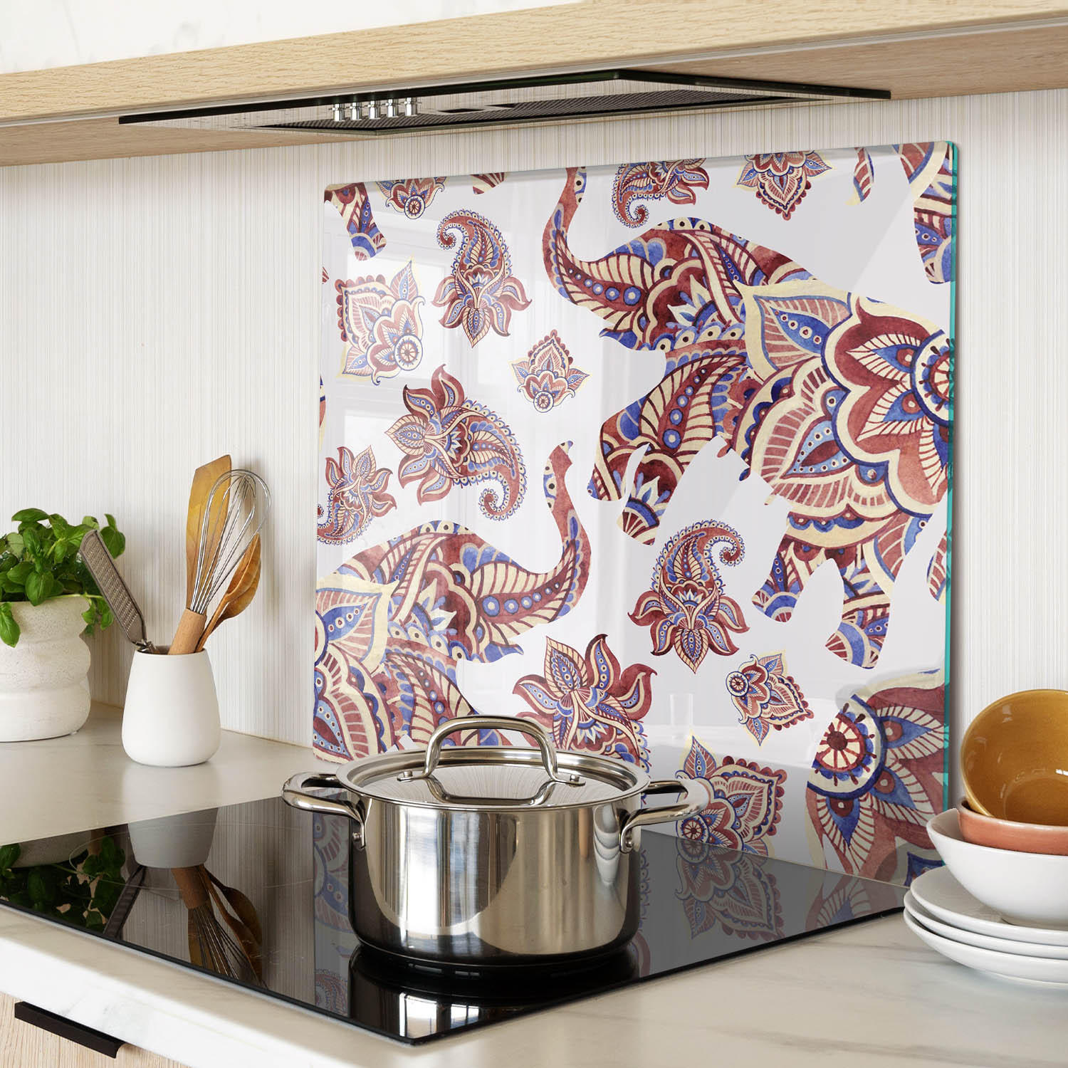 GLASPLATTE 60x52 cm Elefantenförmige Dekorationen - Braun/Weiß, Glas (60/0.4/52cm) - TULUP