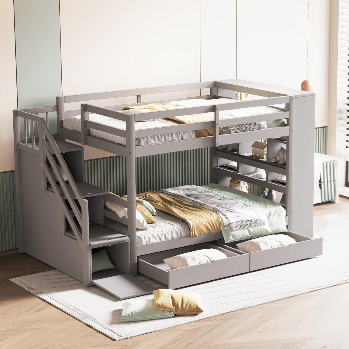 ETAGENBETT 90 x 200cm mit Lattenrost in Grau - Grau, Holz (90/200cm) - KOMHTOM