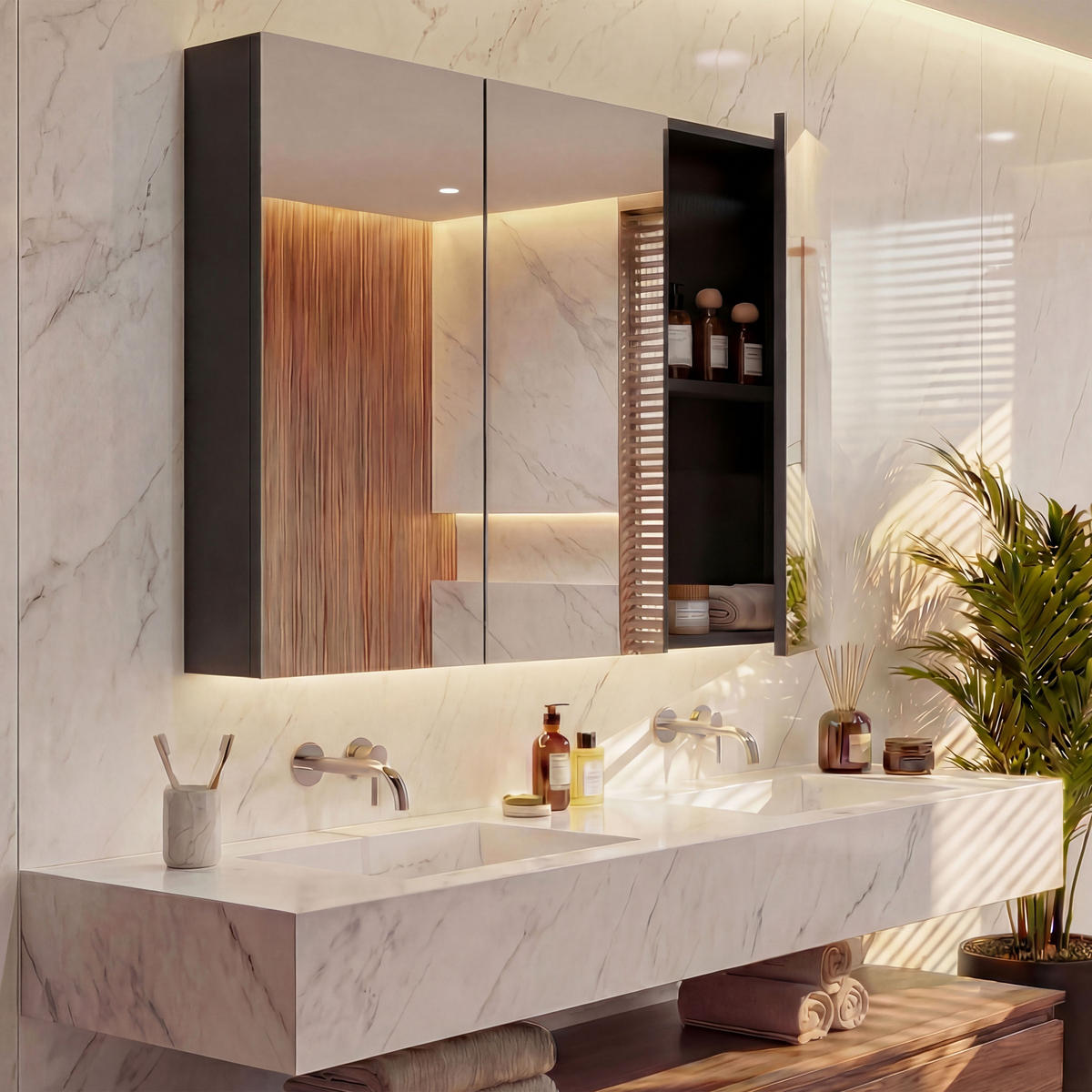 SPIEGELSCHRANK B19B Hochglanz Schwarz - Schwarz Hochglanz, Holz (80/70/16cm) - MCW