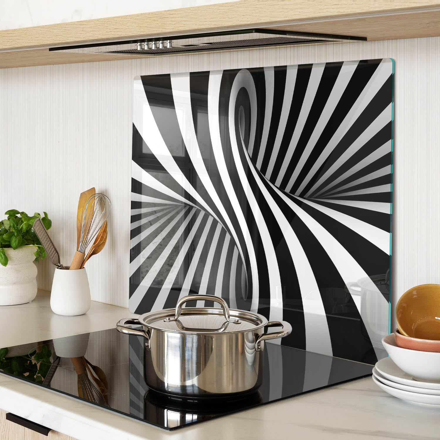 GLASPLATTE 60x52 cm Wirbelabstraktion - Schwarz, Glas (60/0.4/52cm) - TULUP