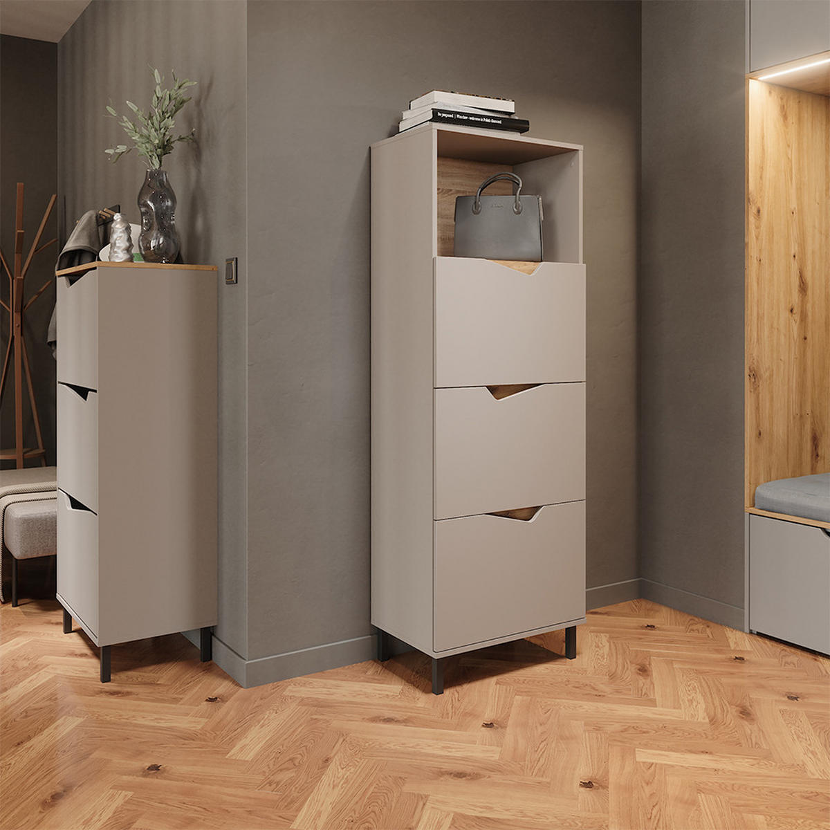 BOTNÍK NA BOTY Marelle Béžový dub/Artisan - světle šedá/šedobéžová, kompozitní dřevo (60/129.5/38cm) - Vicco