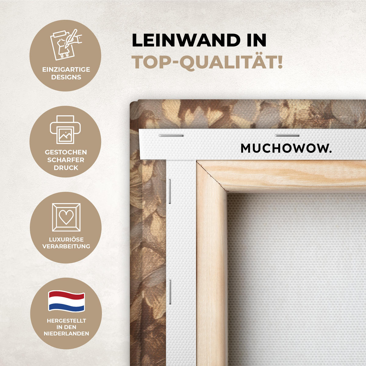 LEINWANDBILD Gesicht - Dame - Blätter - Pinselstriche Wanddeko 90x60 cm - Goldfarben, Textil (90/60cm) - MuchoWow