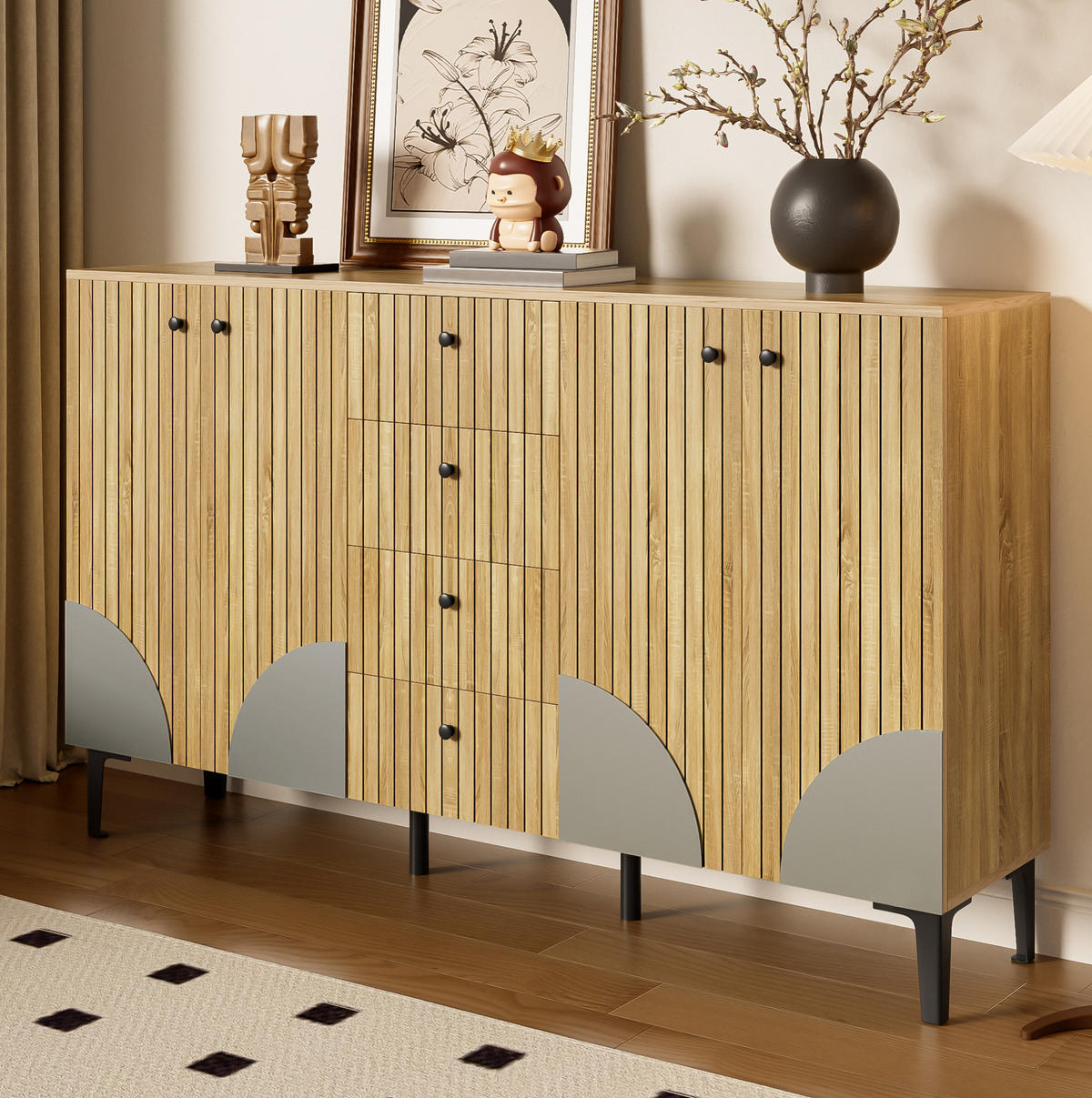 SIDEBOARD 160/36/94 cm in Holzfarbe mit 4 Türen und 4 Schubladen - Eichefarben, Holzwerkstoff (160/94/36cm) - Flora Grace