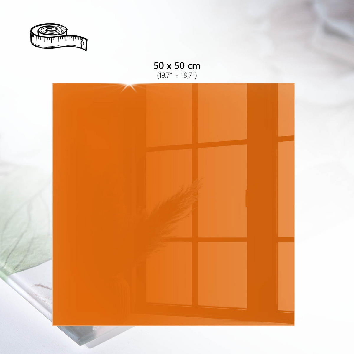 TISCHPLATTE 50x50 cm – Kräftiges Orange - Grau, Glas (50/50/0.4cm) - Wallfluent