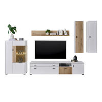WOHNWAND 5-teilig weiß matt, Eiche 328 cm, Schrankwand mit Soft-Close-Funktion - Eichefarben/Schwarz, Glas/Holzwerkstoff (328/180/42cm)
