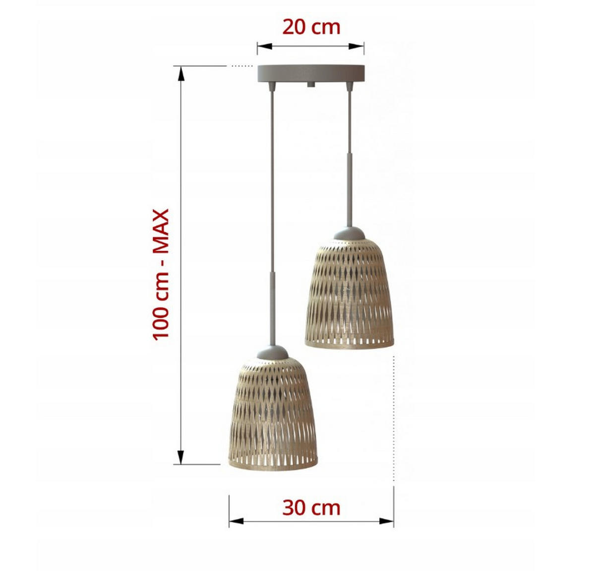 PENDELLEUCHTE BOHO - Schwarz/Weiß, Holz/Metall (30/30/100cm) - kiki design