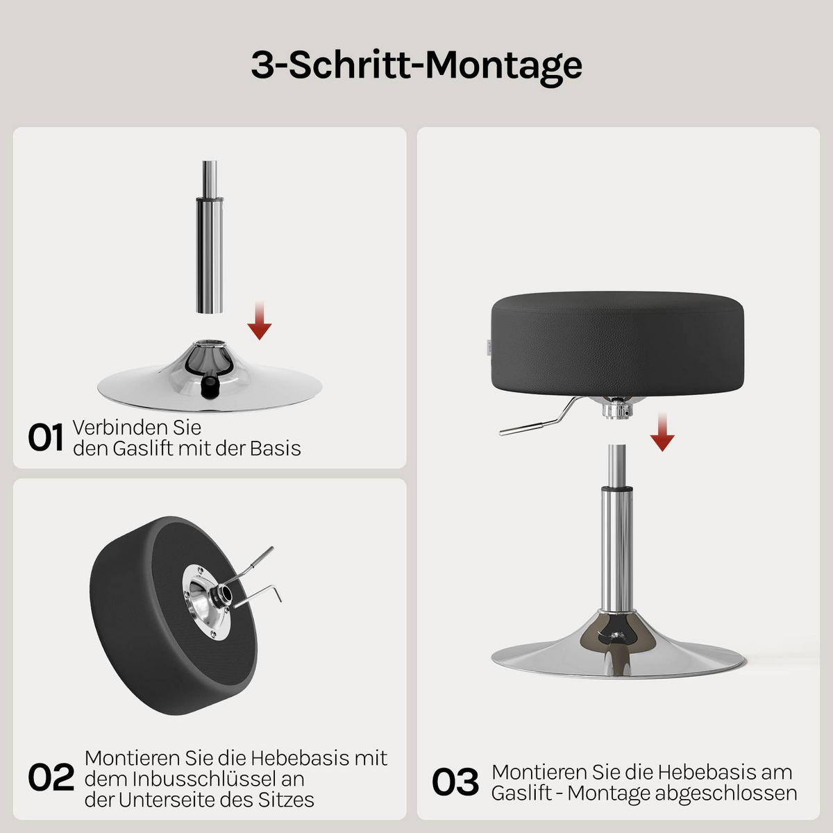 SITZHOCKER 2er Set, rund, Kunstleder, Grau - Silberfarben/Grau, Textil/Metall (38.5/56/38.5cm) - Woltu