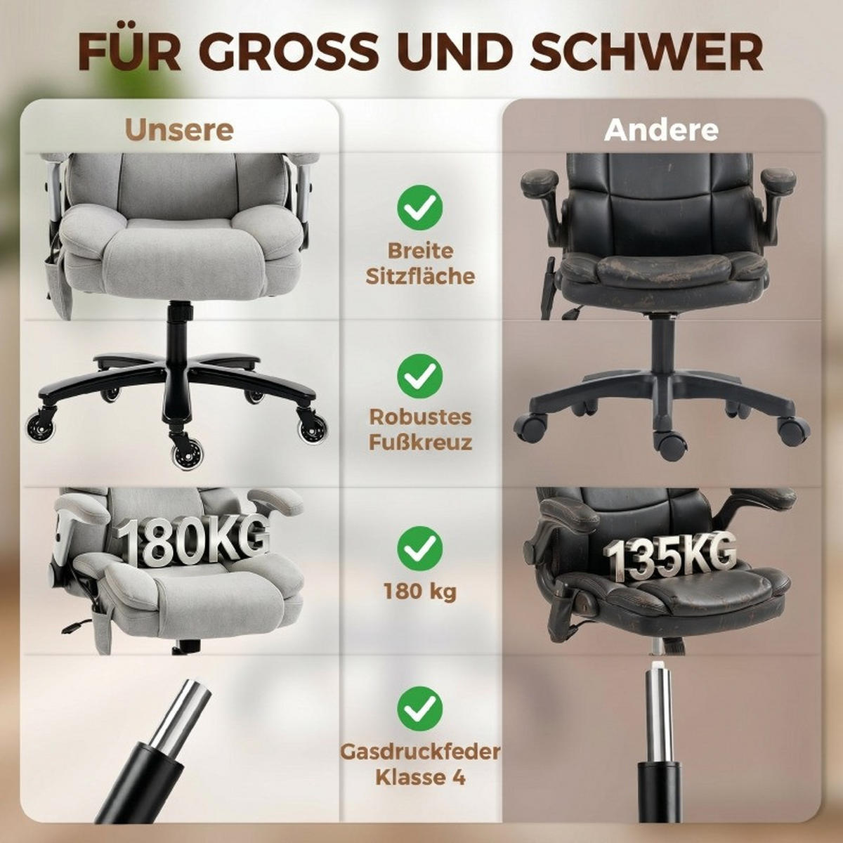 BÜROSTUHL in Hellgrau 70x82x122 cm mit aufblasbarer Lendenstütze und hochklappbaren Armlehnen - Hellgrau, Metall (82/122/70cm) - IVMEU
