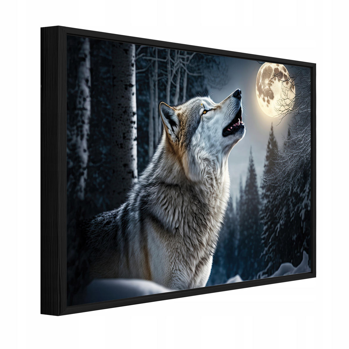 BILDER mit Rahmen Wolf Wald Schwarz 100x70 cm - Multicolor, Holzwerkstoff (100/70cm) - Wallarena