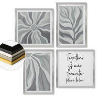 WANDBILDER 4er Set - 50x50 cm & 40x60 cm Silberner Rahmen - Illustrationen mit floralen Pastellmustern - Silberfarben, Kunststoff (50/50cm) - ArtPrintCave