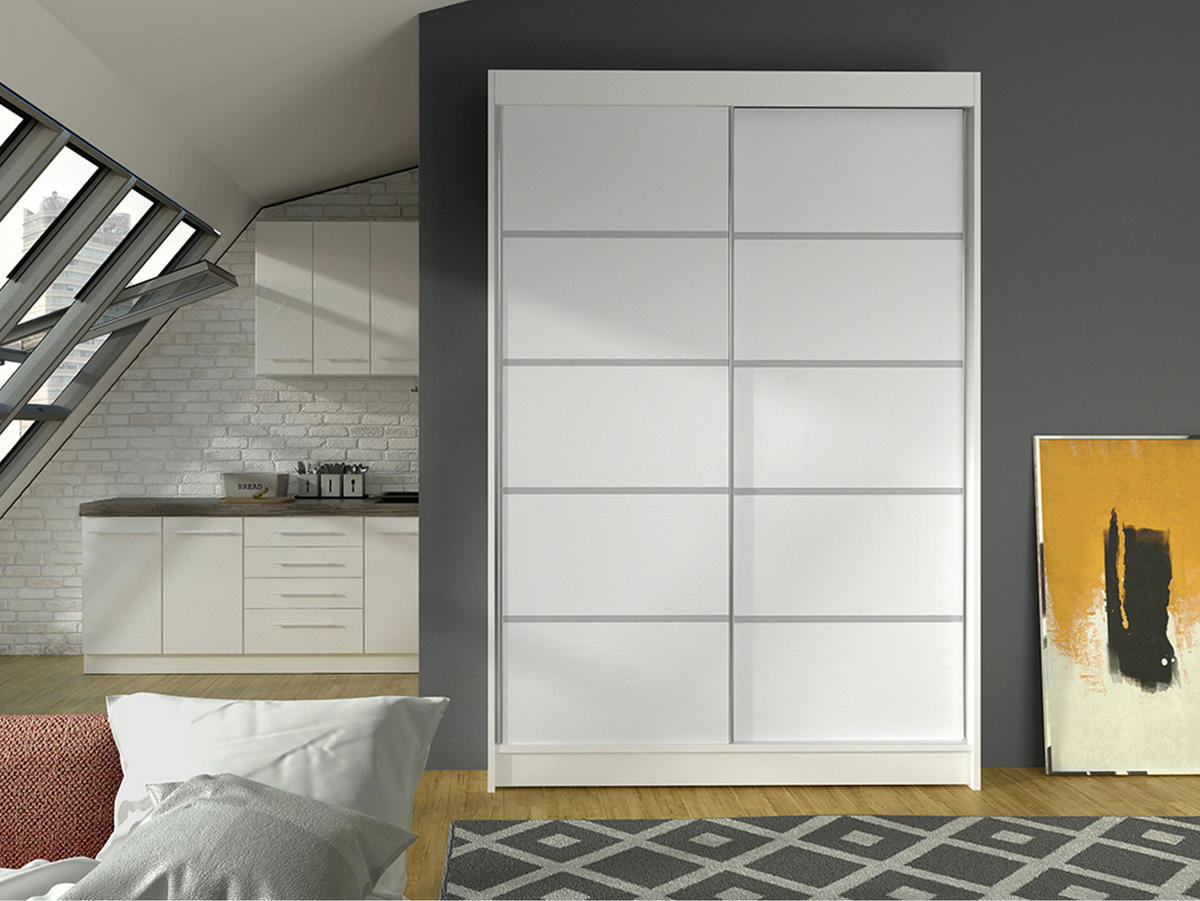 SCHWEBETÜRENSCHRANK Lino IV - Weiß, Holzwerkstoff/Metall (120/200/58cm) - MIRJAN24