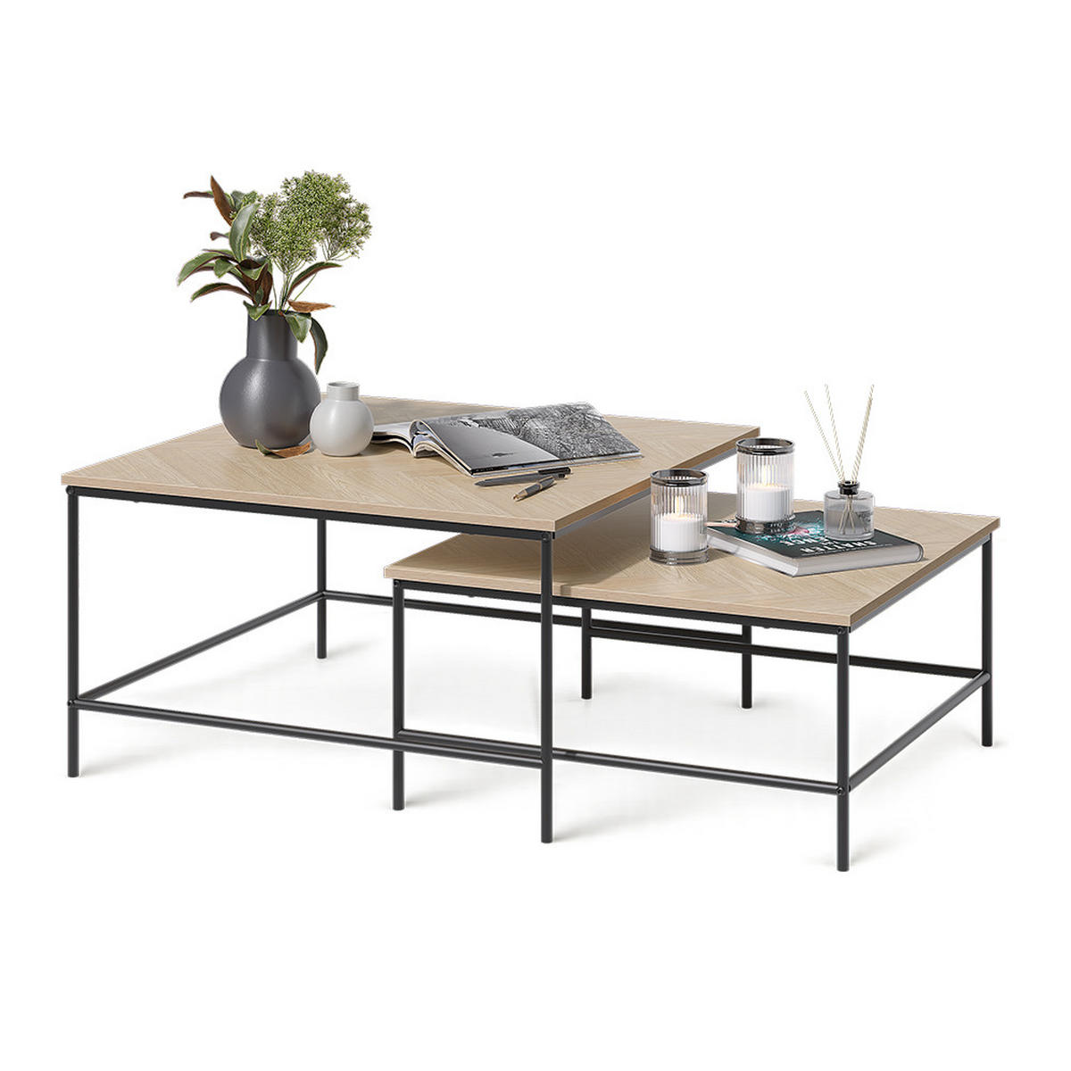 COUCHTISCH-SET Ramio, Eiche/Schwarz, 80 x 80 cm 2 Teile - Eichefarben/Schwarz, Holzwerkstoff (80/80/45cm) - Vicco