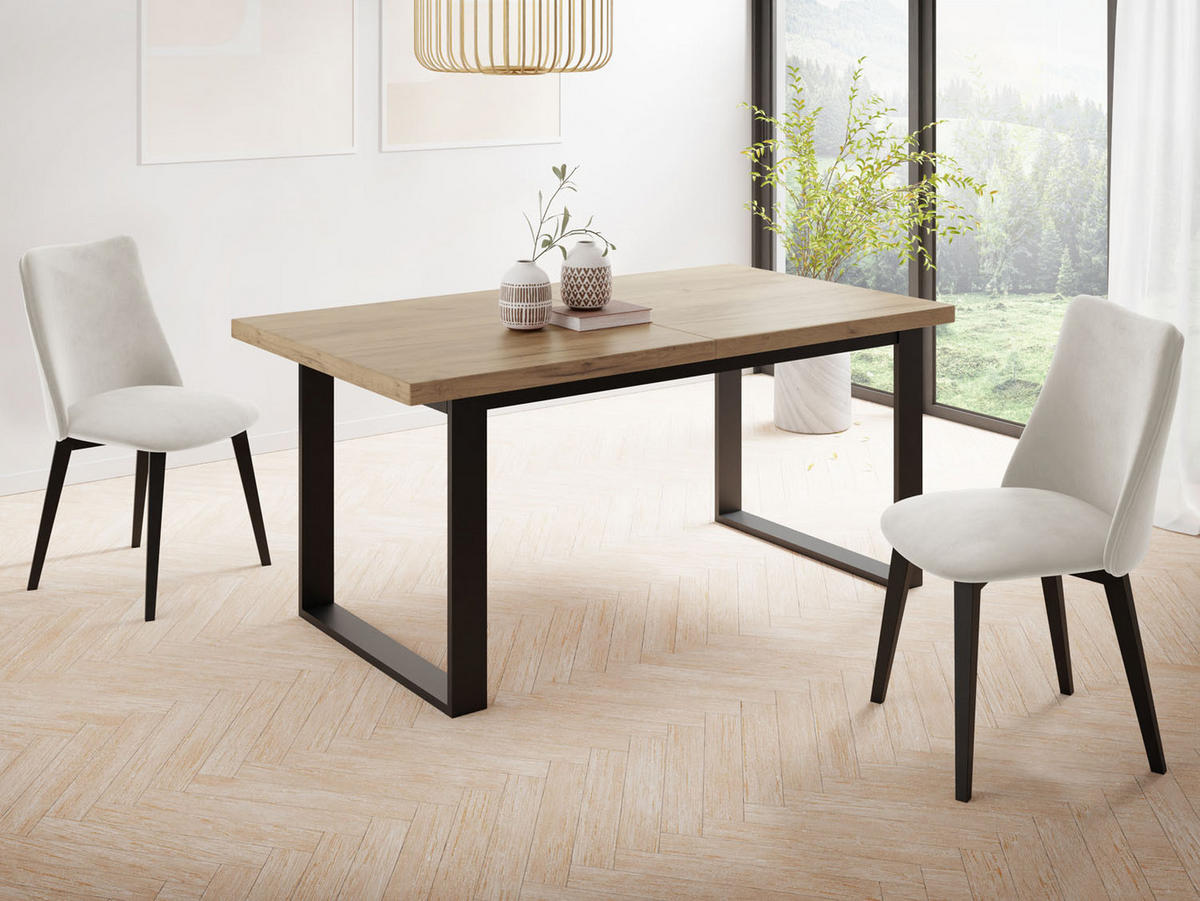 ESSTISCH Valentino rechteckig ausziehbar, Wotan Eiche 160/200/80/75 cm - Eiche Wotan/Schwarz, Holzwerkstoff/Metall (160/80/75cm) - WFL GROUP