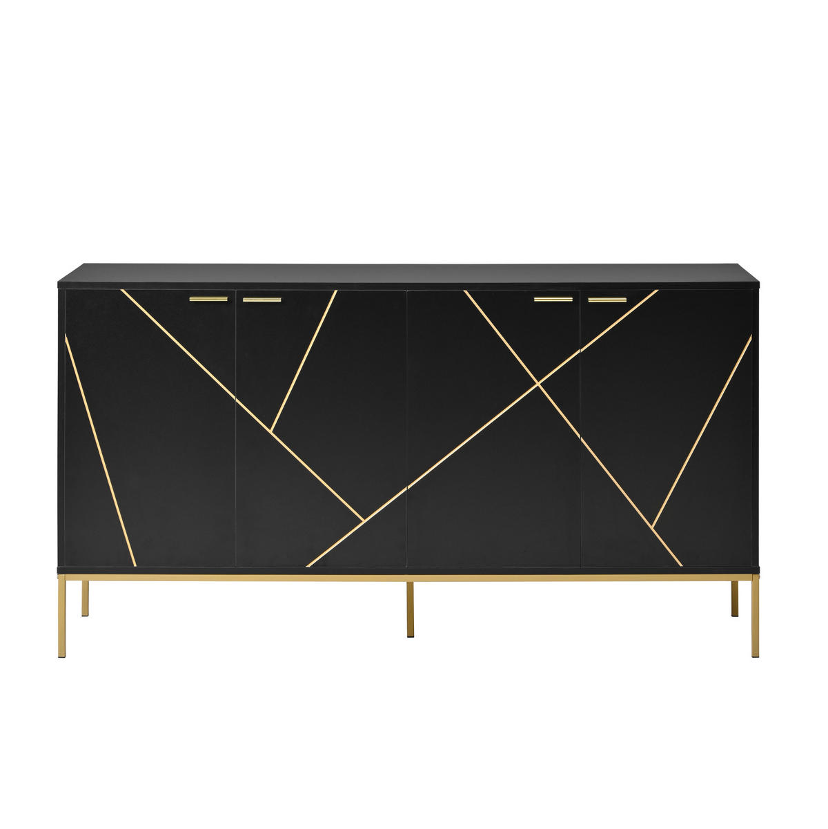SIDEBOARD im kompakten Design mit Schubladen und Türen, platzsparend, modern und vielseitig, 150/40/80 cm, Schwarz und Gold - Schwarz, Holzwerkstoff (150/80/40cm) - Redom