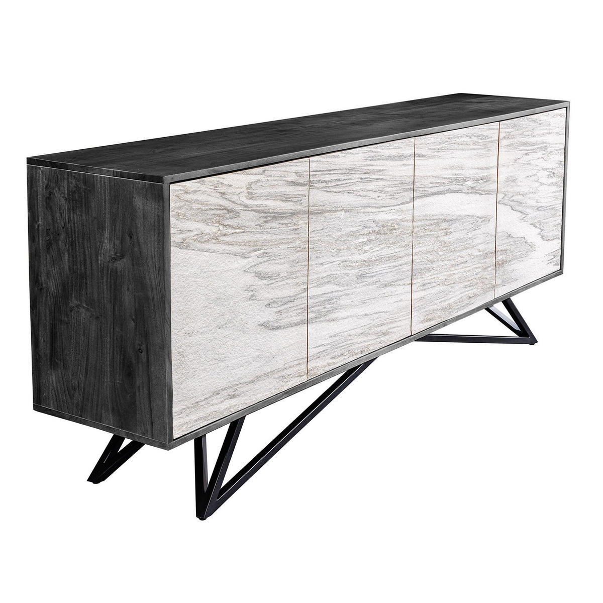 SIDEBOARD MOUNTAIN SOUL Akazie Weiß|Schwarz 175cm - Schwarz/Weiß, Holz/Stein (175/75/38cm) - riess-ambiente