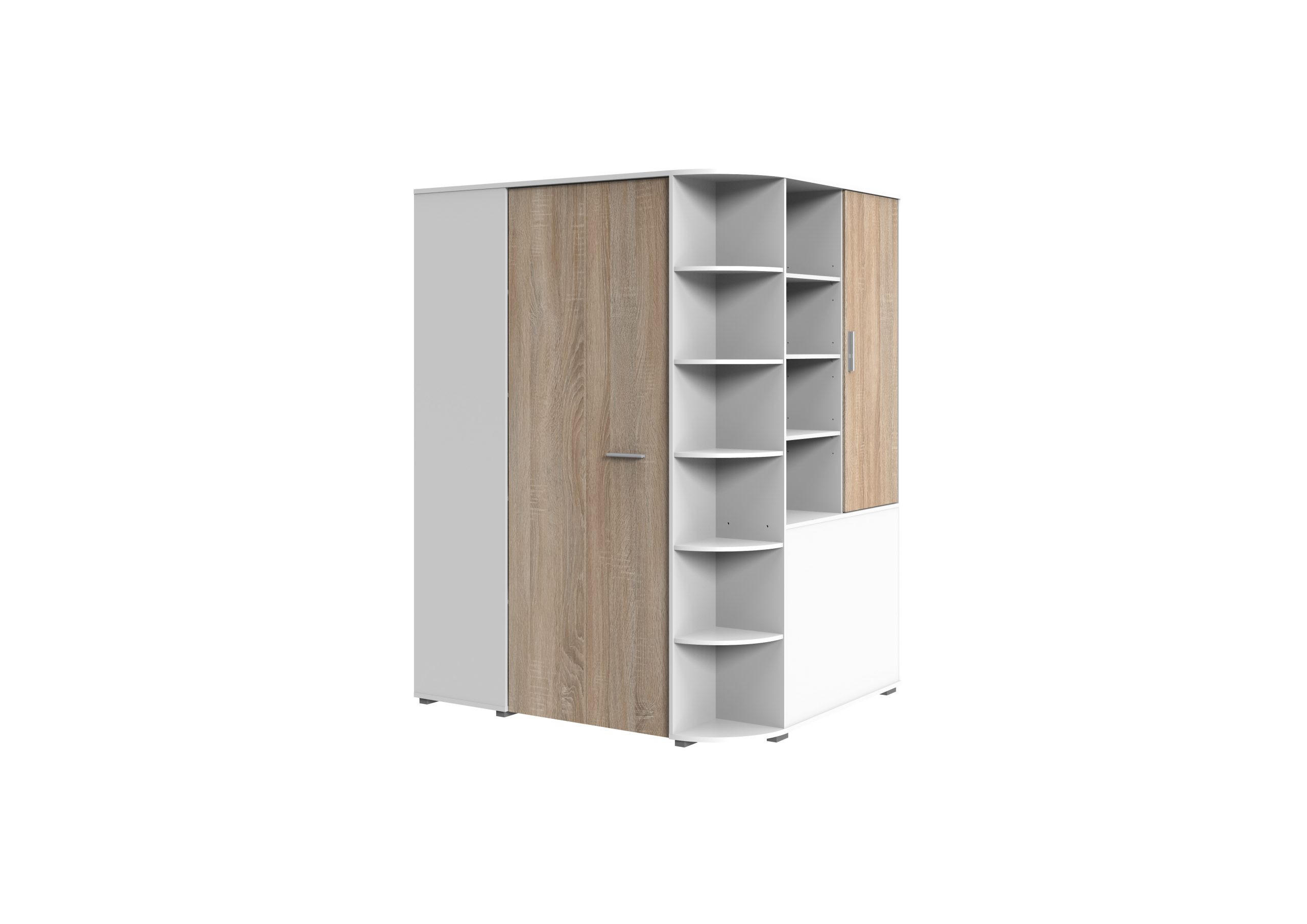 KLEIDERSCHRANK Joker in Weiß Eiche Sägerau - begehbarer Eckkleiderschrank - Weiß, Holzwerkstoff (124/199/148cm)