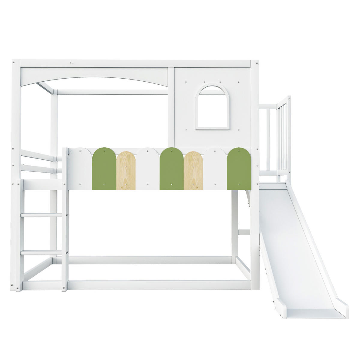 ETAGENBETT 90/200 cm mit Rutsche, Sicherheitsleiter und hausförmigem Rahmen, Weiß - Weiß, Holzwerkstoff (90/200cm) - Redom