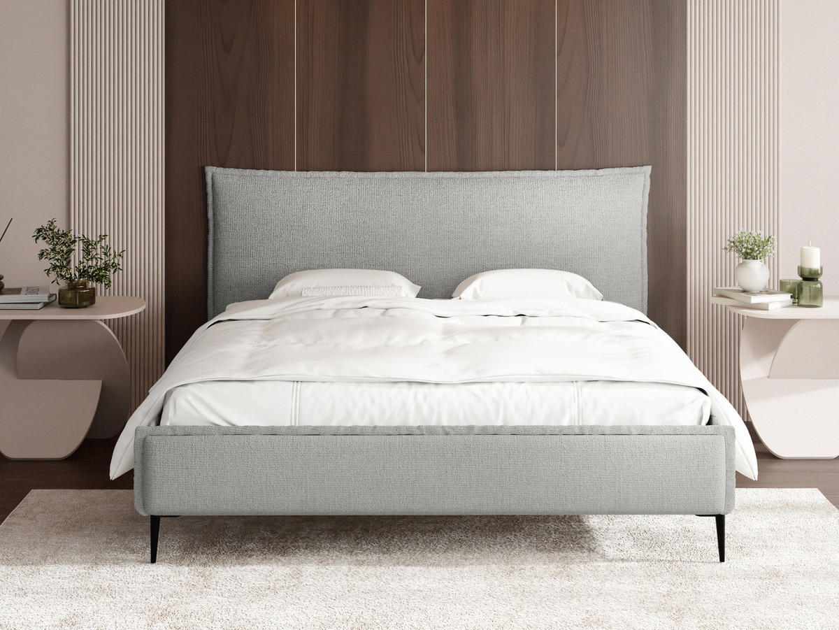POLSTERBETT Pillow Rise mit Bettkasten, Lattenrost & hohen Metallfüßen in Grau Chenille 120x200 cm - Birkefarben/Schwarz, Holz/Holzwerkstoff (120/200cm) - WFL GROUP