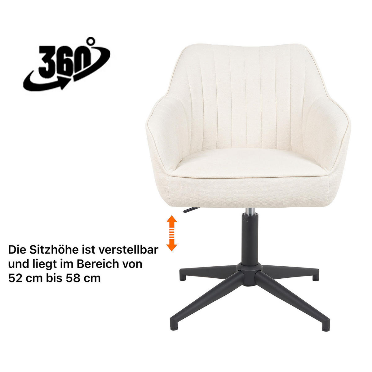 BÜROSTUHL Mika-Caro - Creme/Schwarz, Textil/Metall (60/79/61cm) - DUBI Möbel