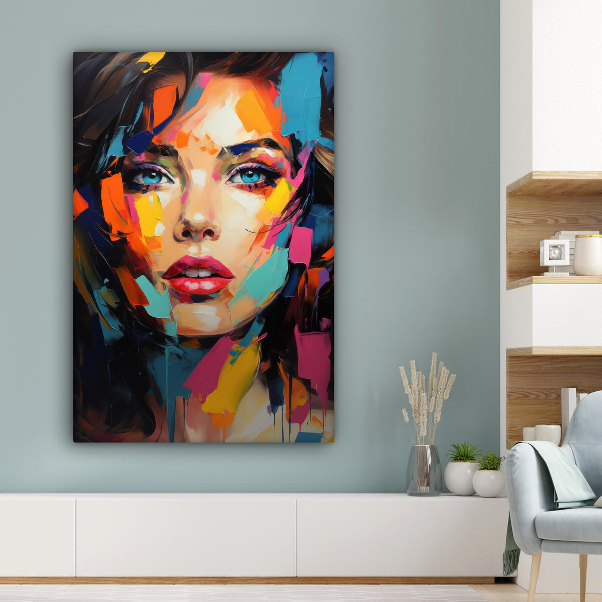 LEINWANDBILD Frau - Porträt - Farbenfroh - Kunst 90x140 cm - Multicolor, Textil (90/140cm) - MuchoWow