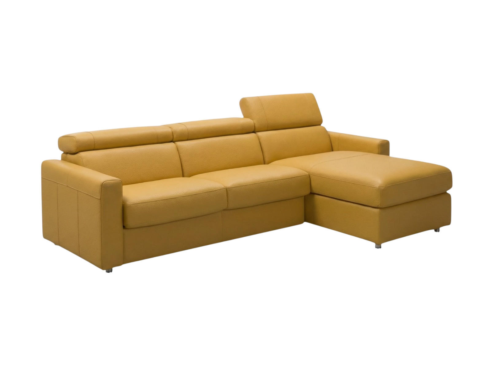 ECKSOFA Morris Echtleder mit Bettfunktion Senfgelb - Gelb, Leder/Metall (223/170cm)
