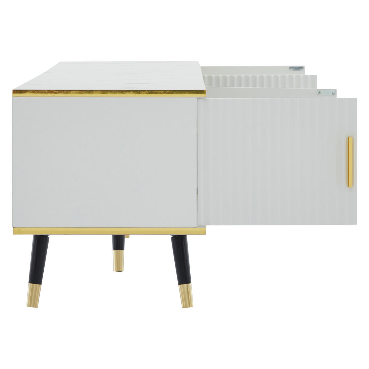 TV-LOWBOARD 200x40x46 cm Marmoroptik Schrank Türen Schublade - Weiß, Holzwerkstoff (40/46/200cm) - FLIEKS
