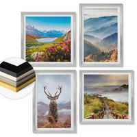 WANDBILDER 4er Set - 50x50 cm & 40x60 cm Silberner Rahmen - Berglandschaft, See, Hirsche - Silberfarben, Kunststoff (50/50cm) - ArtPrintCave
