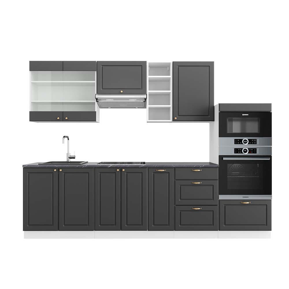 KÜCHENZEILE Fame-Line Anthrazit-Gold/Weiß 280 cm, AP Anthrazit - Anthrazit/Weiß, Holzwerkstoff (280/81.6/60cm) - Vicco