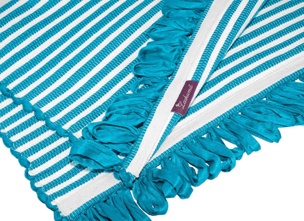 HANDGEWEBTER Läufer 50x70 cm Pazifik - Türkis, Naturmaterialien/Textil (50/70cm) - Lashuma