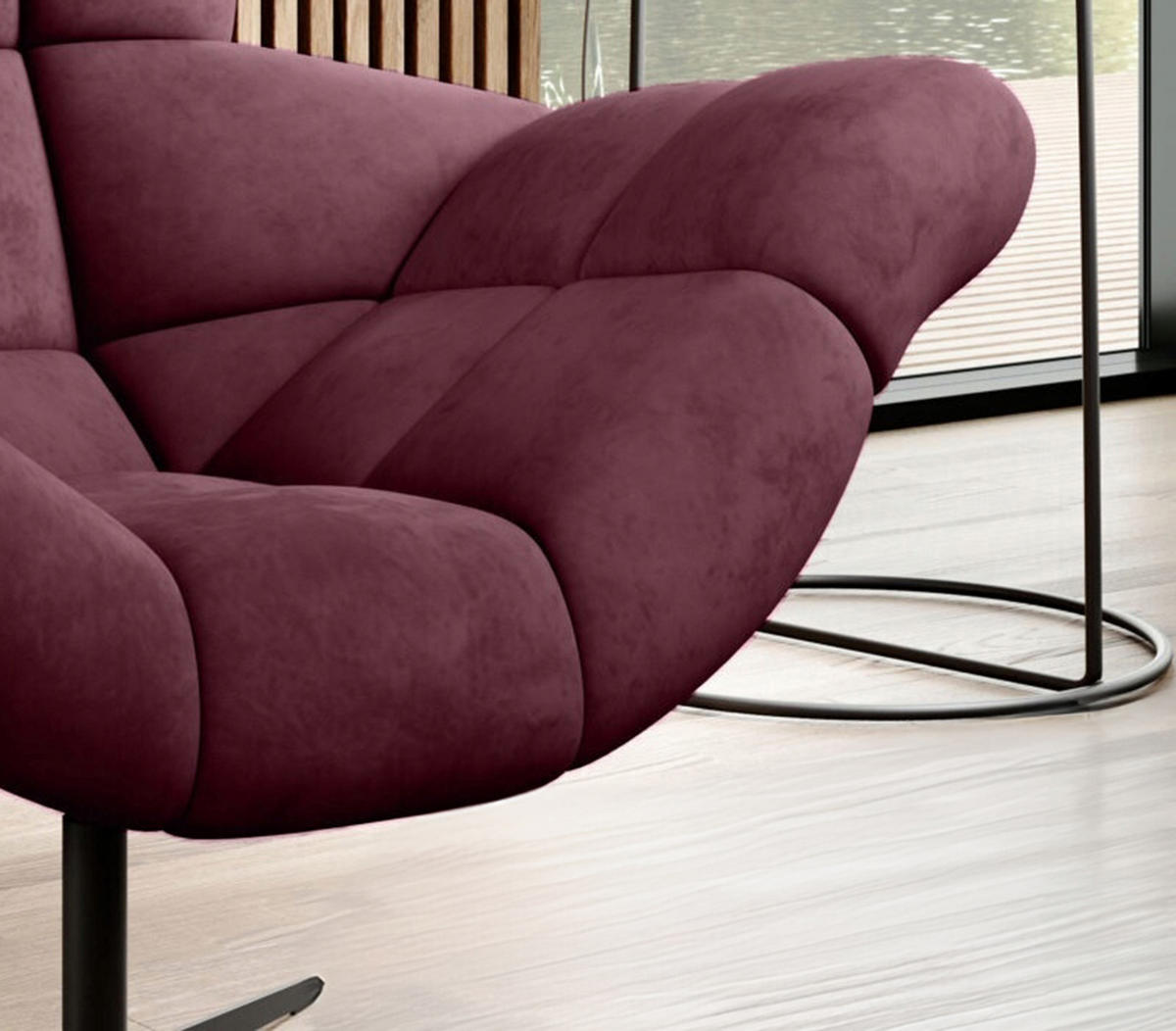 SESSEL SENSI Relaxstuhl mit 360° Drehung und Schwingfunktion – Lux-Schaumkissen, Kastanienbraun, 104x46x119 cm - Bordeaux/Schwarz, Holz/Textil (104/119/84cm) - DomoHome