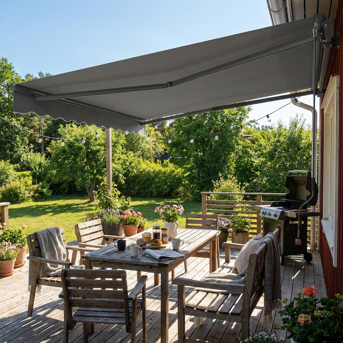 GELENKARMMARKISE DE-07466 350x300 cm mit Kurbel Winkel einstellbar - Dunkelgrau, Textil/Metall (300/23/350cm) - ComfortXL