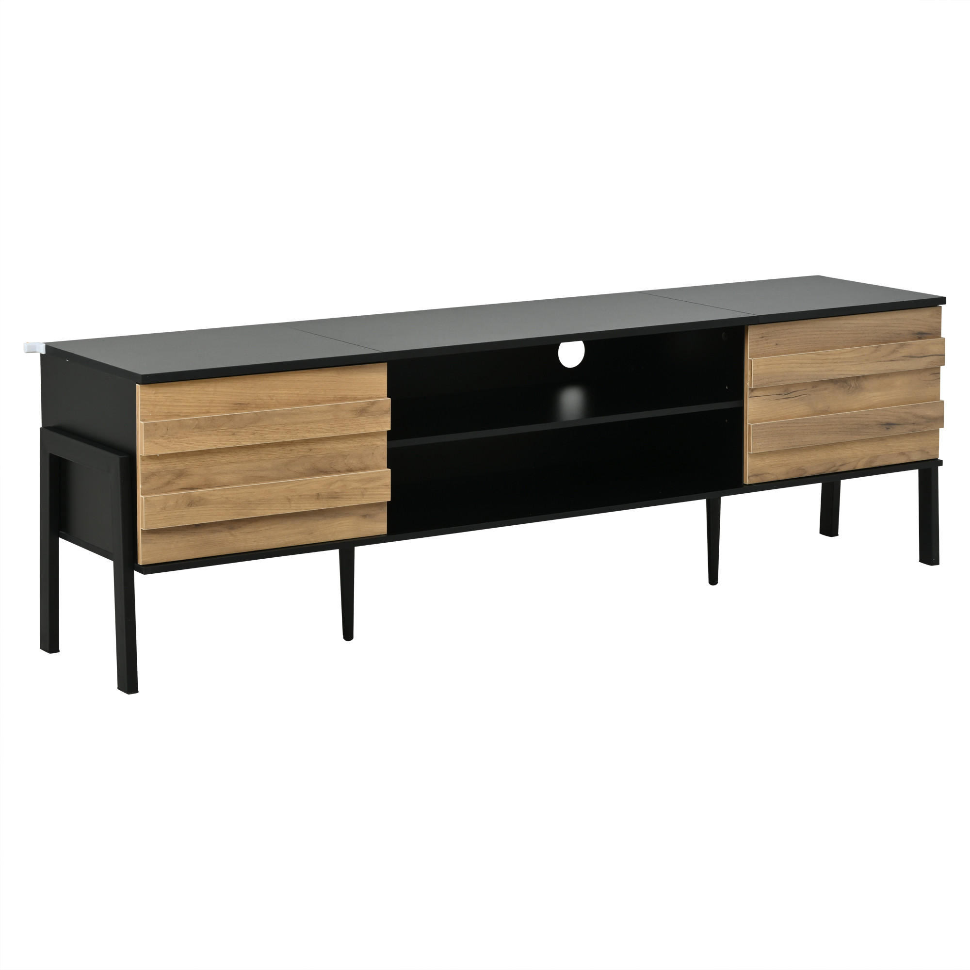 TV-LOWBOARD holzwerkstoff schwarz & holz-optik für tvs bis 70 zoll - Schwarz, Holzwerkstoff (175/53/39.5cm) - Urban Meuble